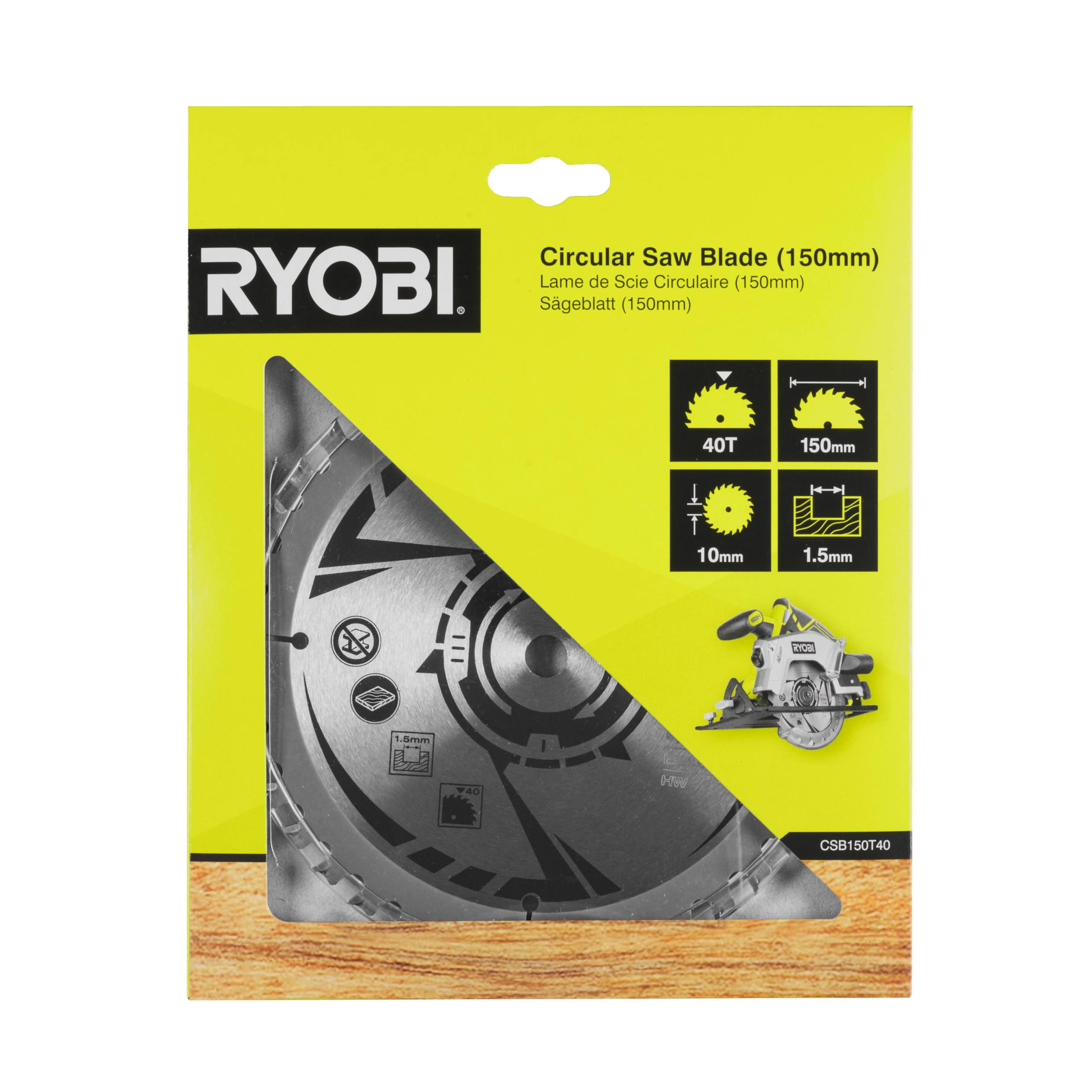 RYOBI - Lame Scie Circulaire 150mm Finition - CSB150T40-40 Dents, Coupe Nette, Alésage 10mm