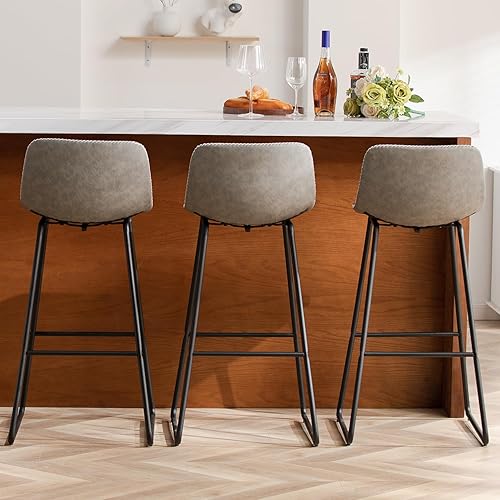 Miniatura 94 de HeuGah Juego de 4 taburetes de bar de piel sintética, sillas de bar de 26 pulgadas con respaldo, taburete de mostrador moderno para isla de cocina