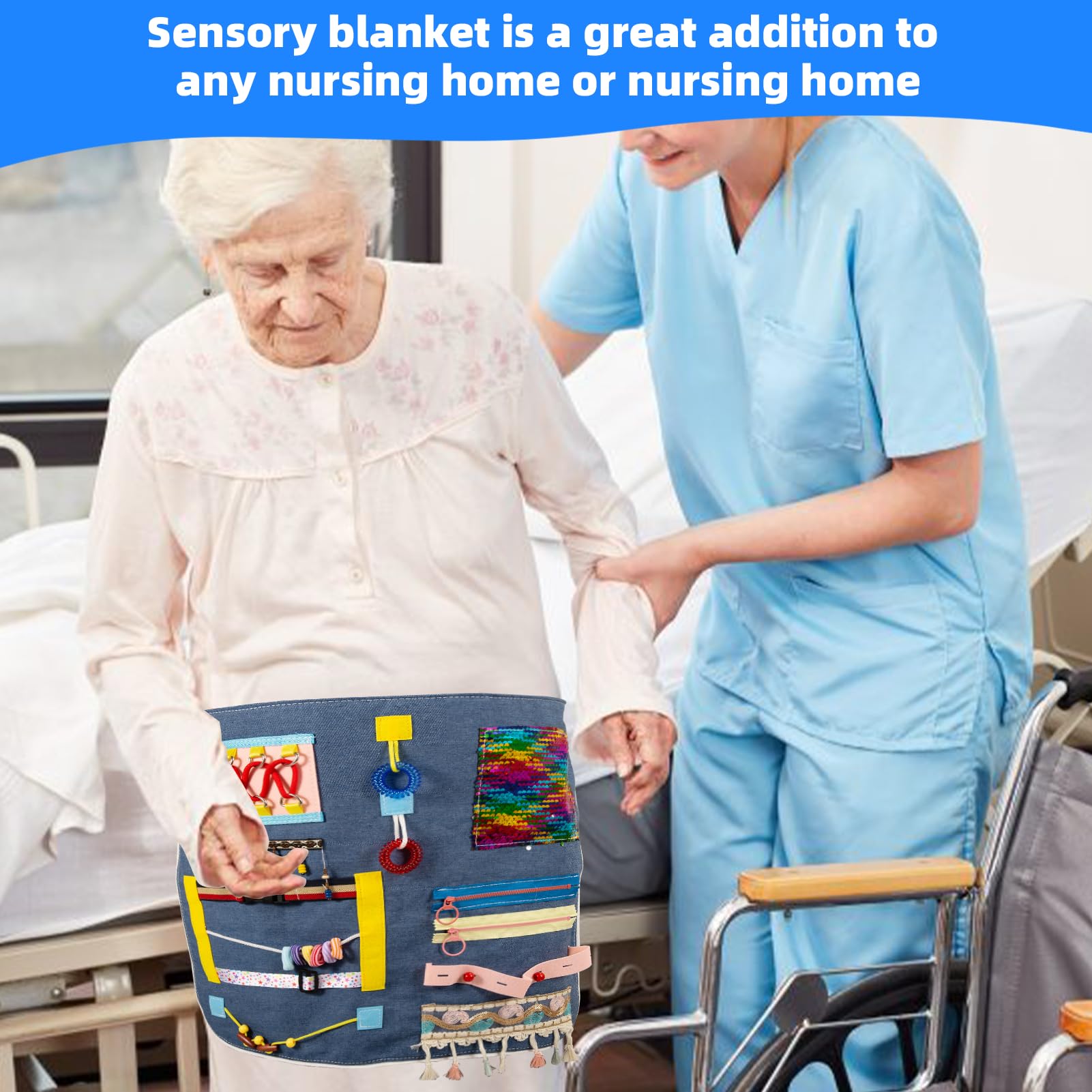 Delantal antiestrés para ancianos, manta antiestrés para adultos con demencia, productos de demencia para ancianos, regalo y actividades para personas mayores con Alzheimer o demencia, juguetes