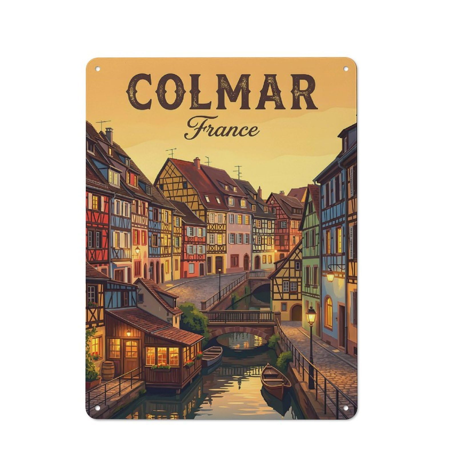 Junmoney Style-18 Tin Wall Plaque 40X30cm With Colmar France Vintage For Guest Room Or Hallway, For Updating Guest Room And Hallway After Moving