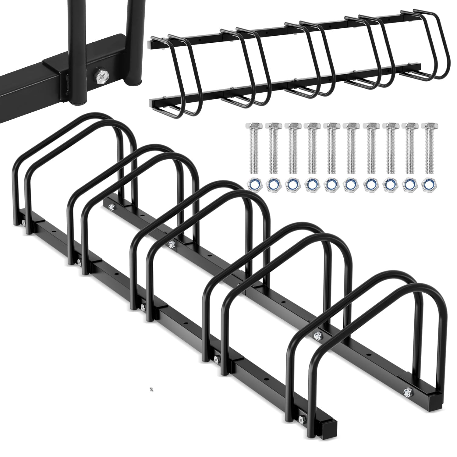 Cavalletto per 5 biciclette, supporto bicicletta con distanza di 30 cm, per pneumatici da 35 a 55 mm, supporto per montaggio a pavimento e a parete, nero