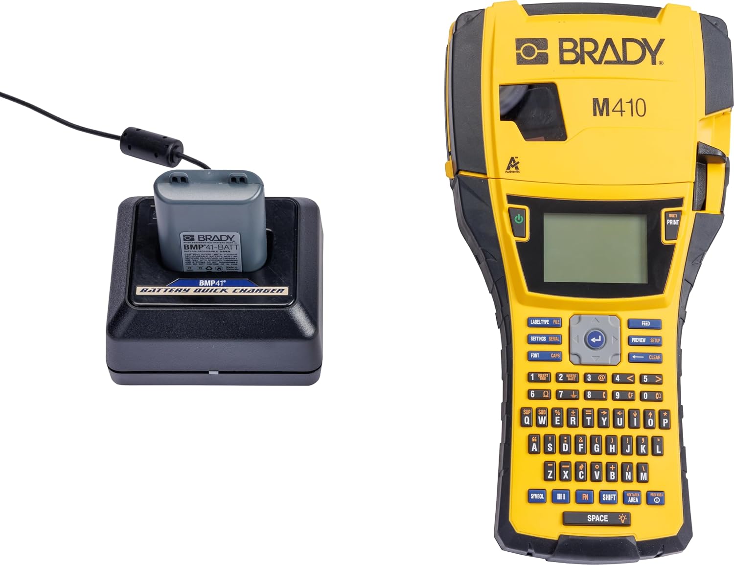 Brady M410 Label Printer Quick Charger, 110-240V AC Power Supply for Batteries with 12ft Cable, for BMP41, BMP61, M410 Industrial Portable Label Makers, 2.75" H x 4.5" W x 4" D