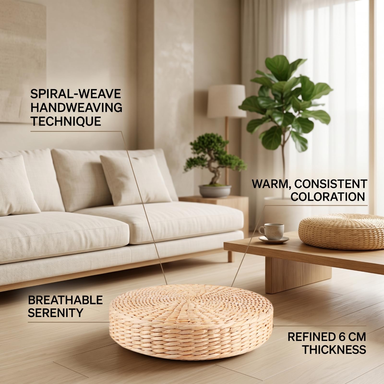 Cojín de Asiento Japonés Puf Redondo Tatami Cojín de Silla Cojín de Asiento de Yoga Estera de Piso de Punto Jardín Comedor Decoración para el Hogar Al Aire Libre (30 Cm X 5 Cm)