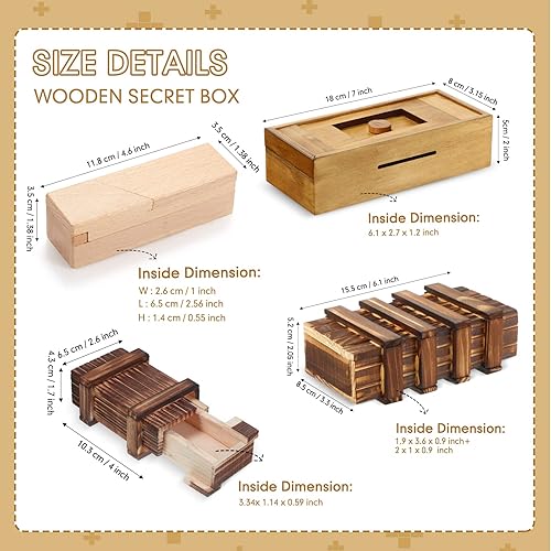 Miniatura 2 de Zhanmai 4 cajas de rompecabezas de madera para tarjetas de regalo, cajas de rompecabezas de madera para dinero, juguetes teaser, cajas de madera