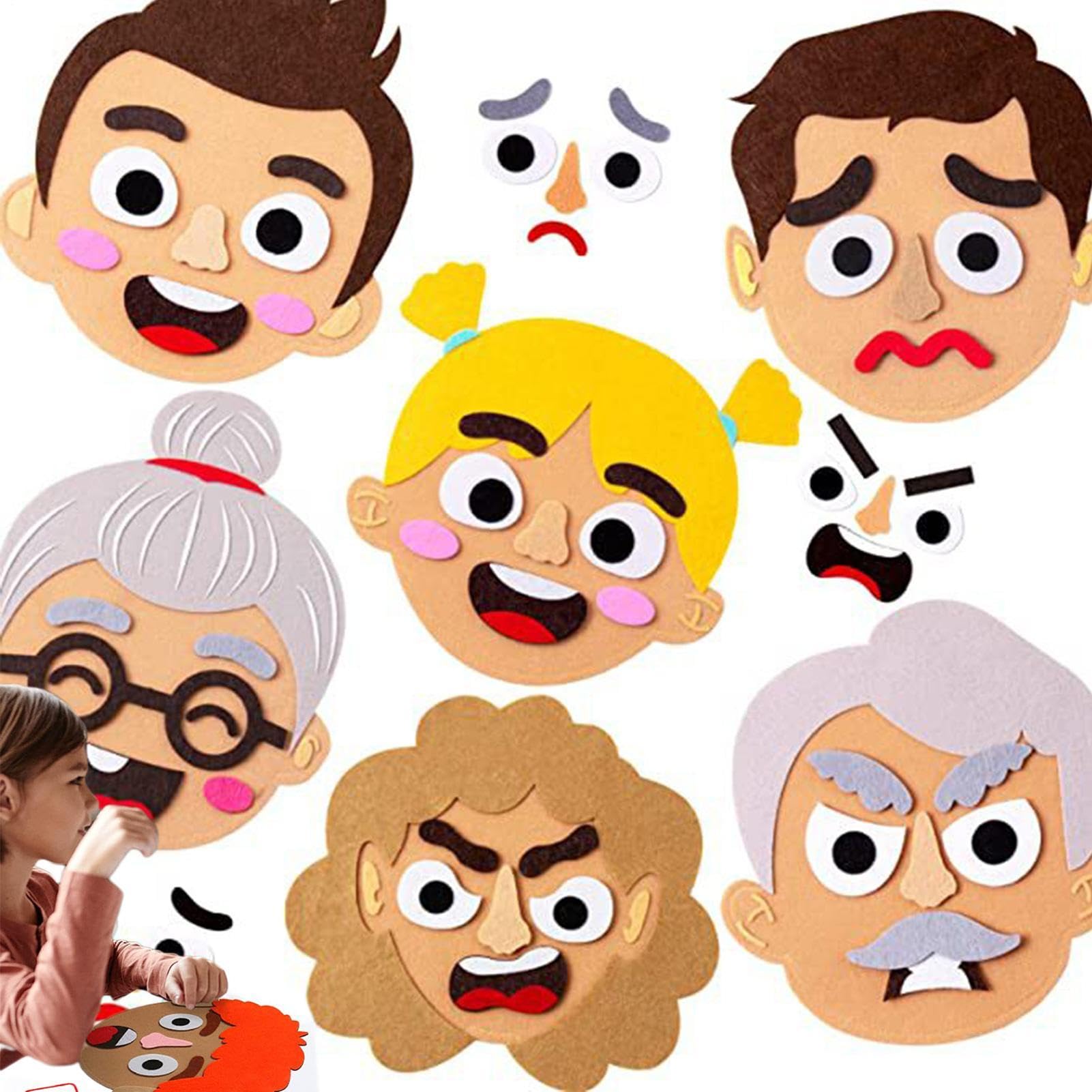 Non-Woven Felt Emotion Stickers, Children's emojii Face Making Kit, DIY Social Emotional Learning Game For Kids, Interactive Funny Faces Activity Set For School, Home, Travel