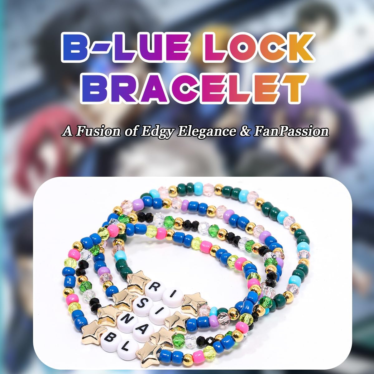 AICase for Blue Lock Merch Gifts Toys Inspired Bracelets 4 Pcs Stackable Stretch Beaded Friendship Bracelets Figures Collection Costume Cosplay Merchandise Gifts for Fans Women Birthday Christmas - Image 2