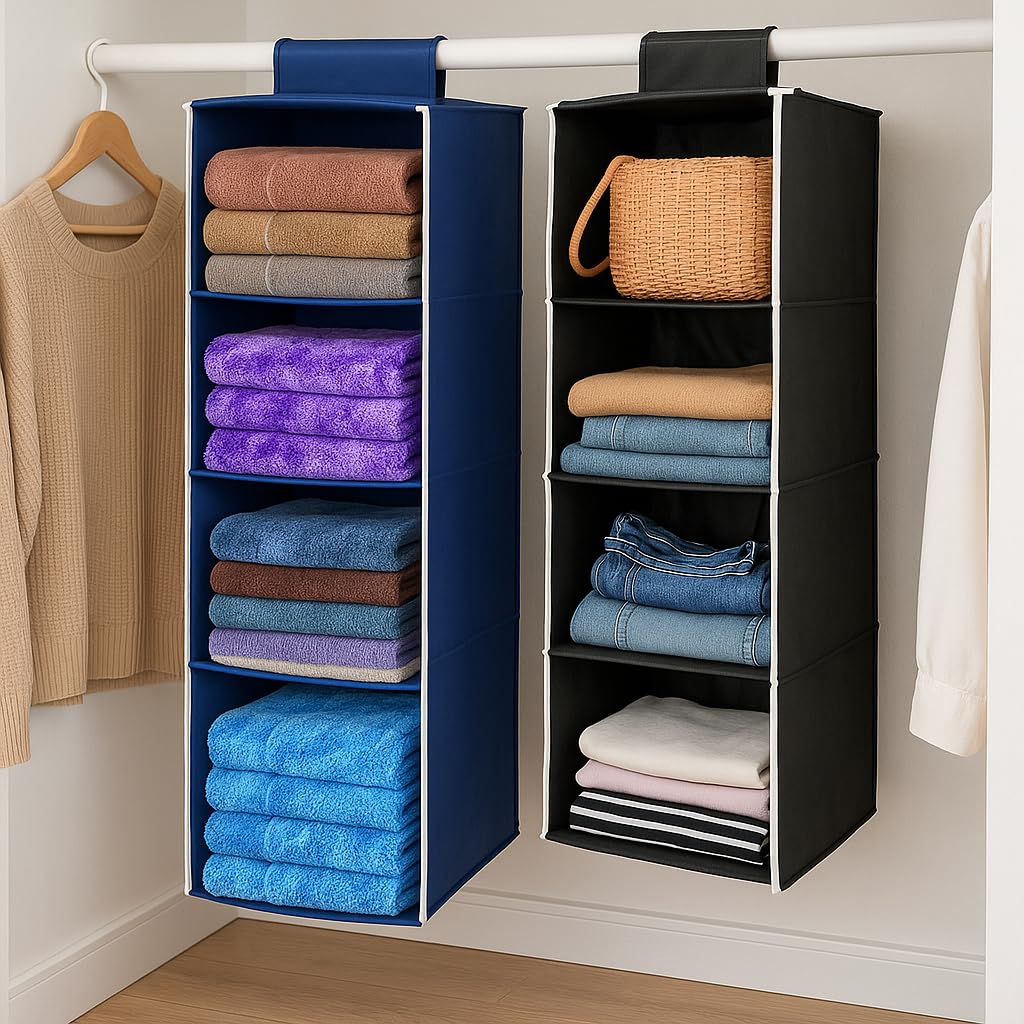 UNICRAFTS Hanging Organizer (Blue Black, Pack of 2 (4 Shelf))