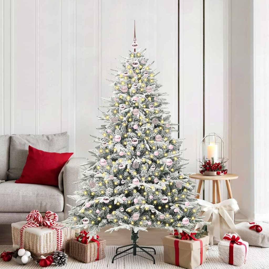 Arbre de Noël artificiel pré-éclairé avec boules et support robuste pour décoration salon