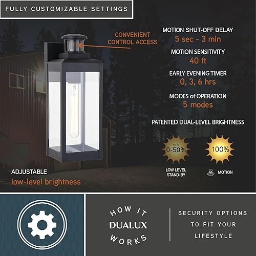 Miniatura 5 de VAXCEL Kinzie - Lámpara de porche para exteriores, 5 pulgadas de ancho x 13.75 pulgadas de alto, linterna negra para exteriores, luz de pared con