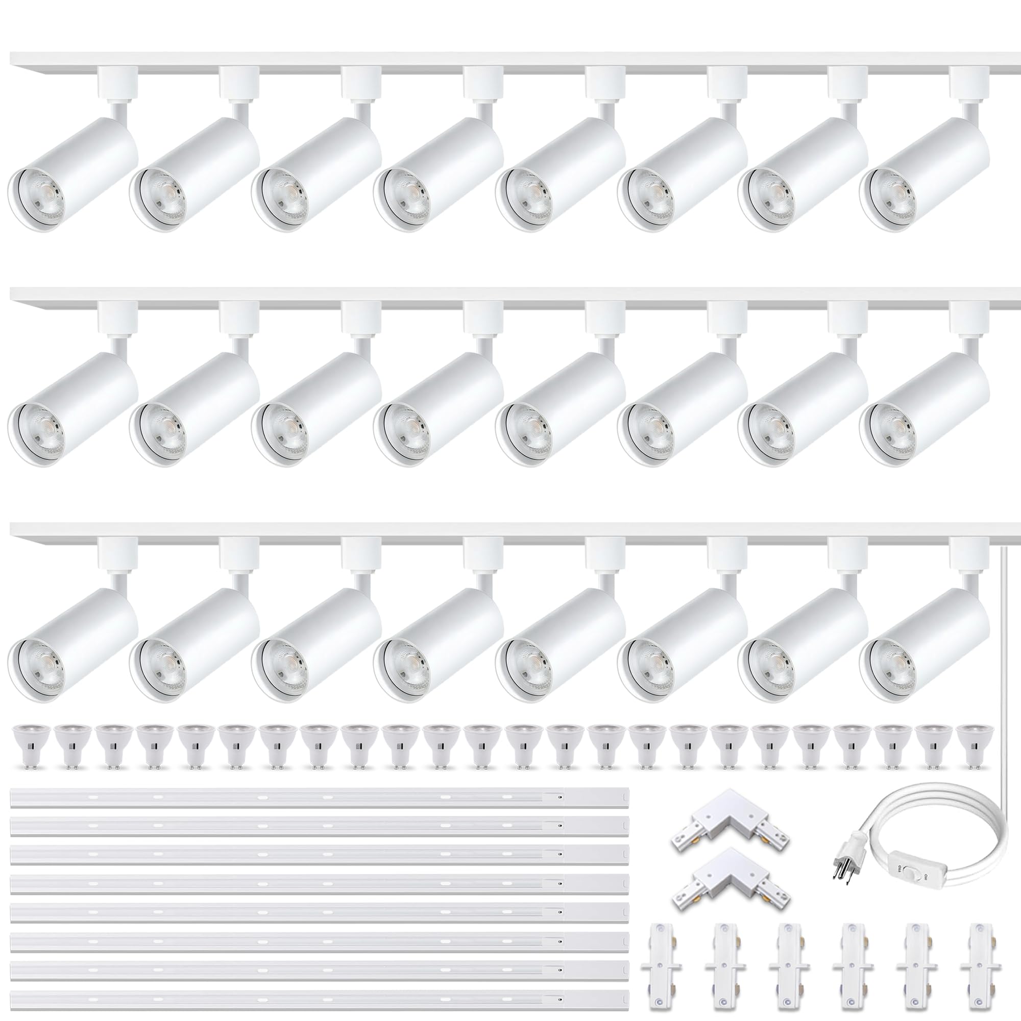 White LED Track Lighting Heads Kit 24-Lights 3000K Warm White