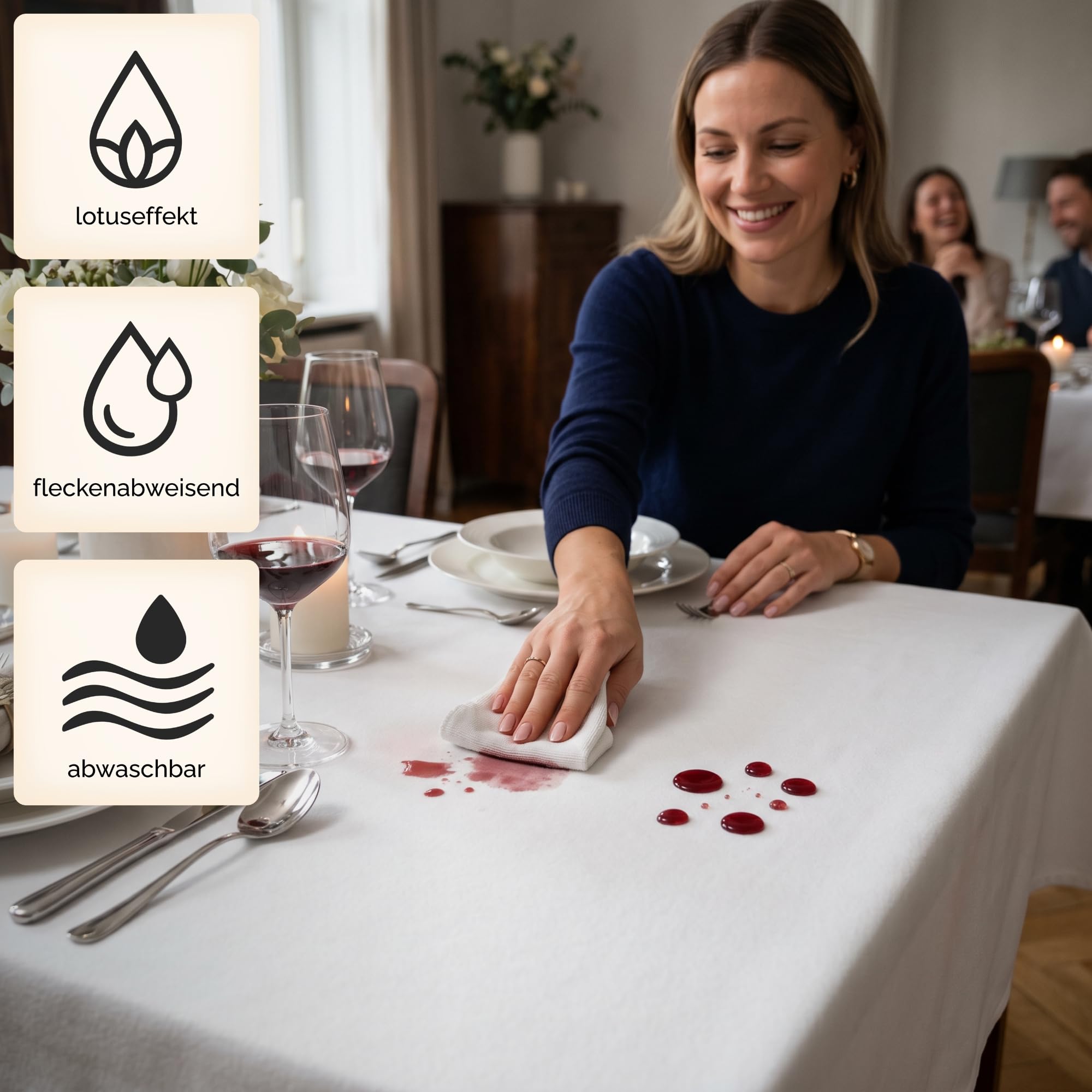 Sensalux Tischdeckenrolle Vlies 1,19 x 40 m Creme, 80 g/m² | bis 45% Recyclat, abwaschbar, wasserabweisend, Tischdecke Rolle, OEKO-TEX, Party, Hochzeit, Catering