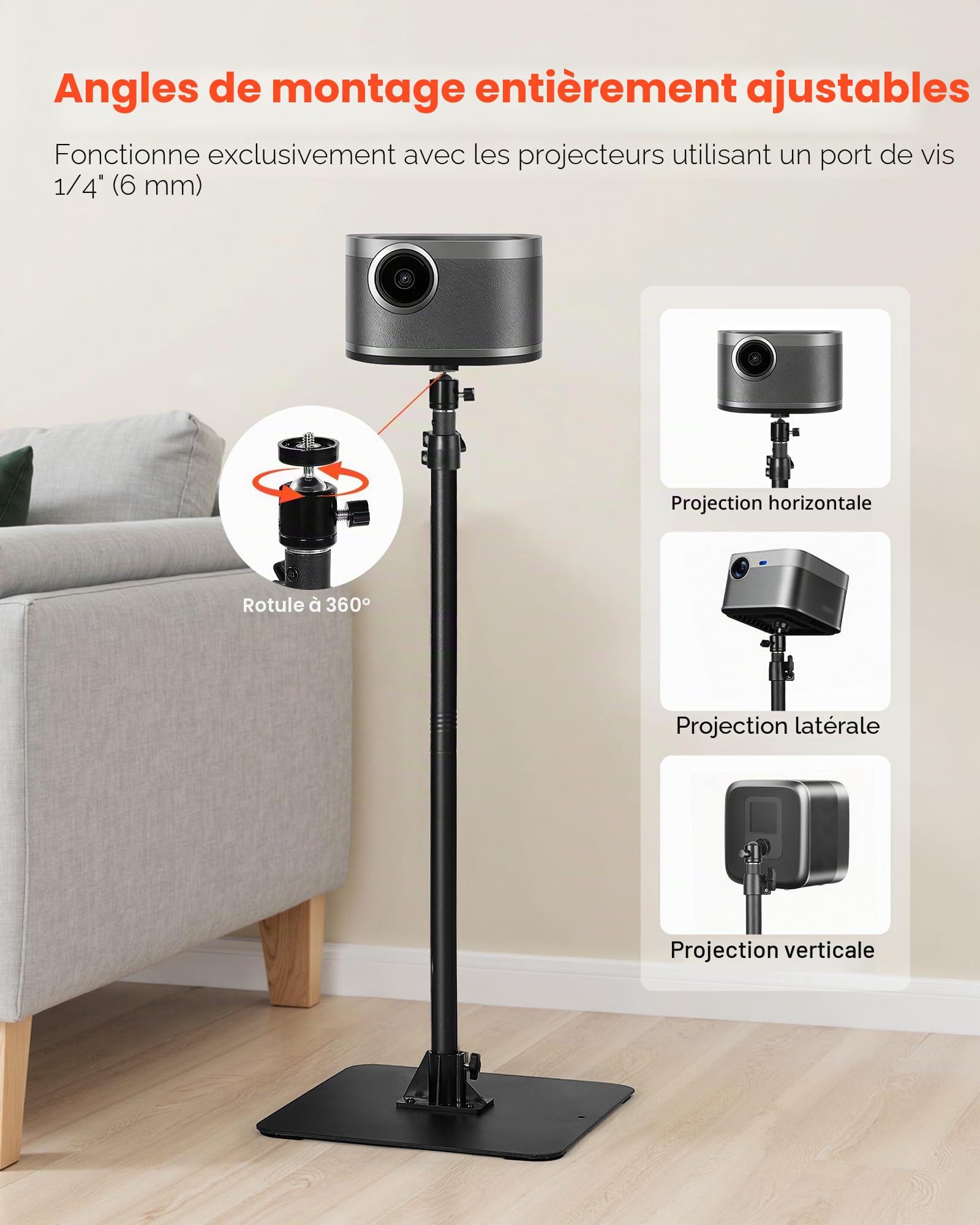 VEVOR Support de projecteur sur Pied, Support vidéoprojecteur Hauteur réglable de 77 à 161 cm, Rotation Horizontale à 360°, Stand de vidéoprojecteur avec Plateau, pour réunions Maison Bureau, Noir