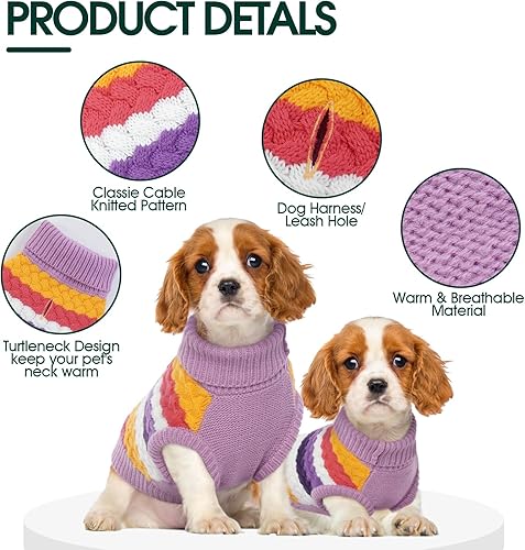 Miniatura 5 de Kuoser Suéter para perro, suéter de punto trenzado para mascotas, ropa cálida para cachorros, ropa cálida de cuello alto para perros, ropa de punto