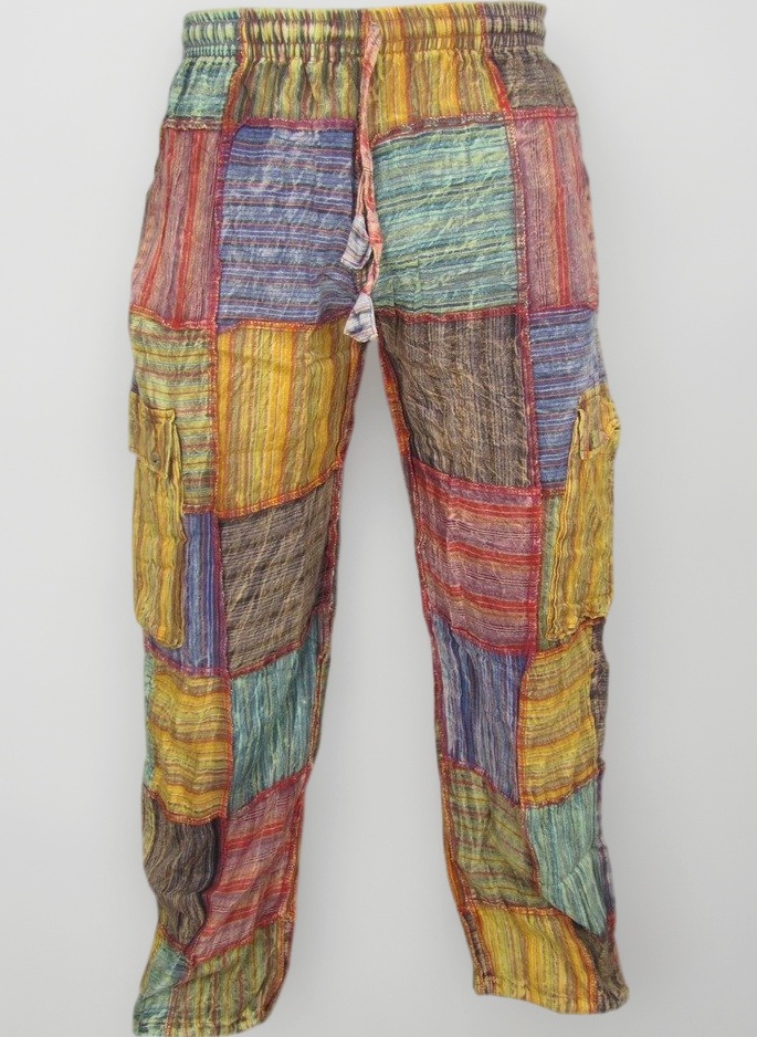 Cotton Patchwork Summer Casual Elastic Drawstring Trousers