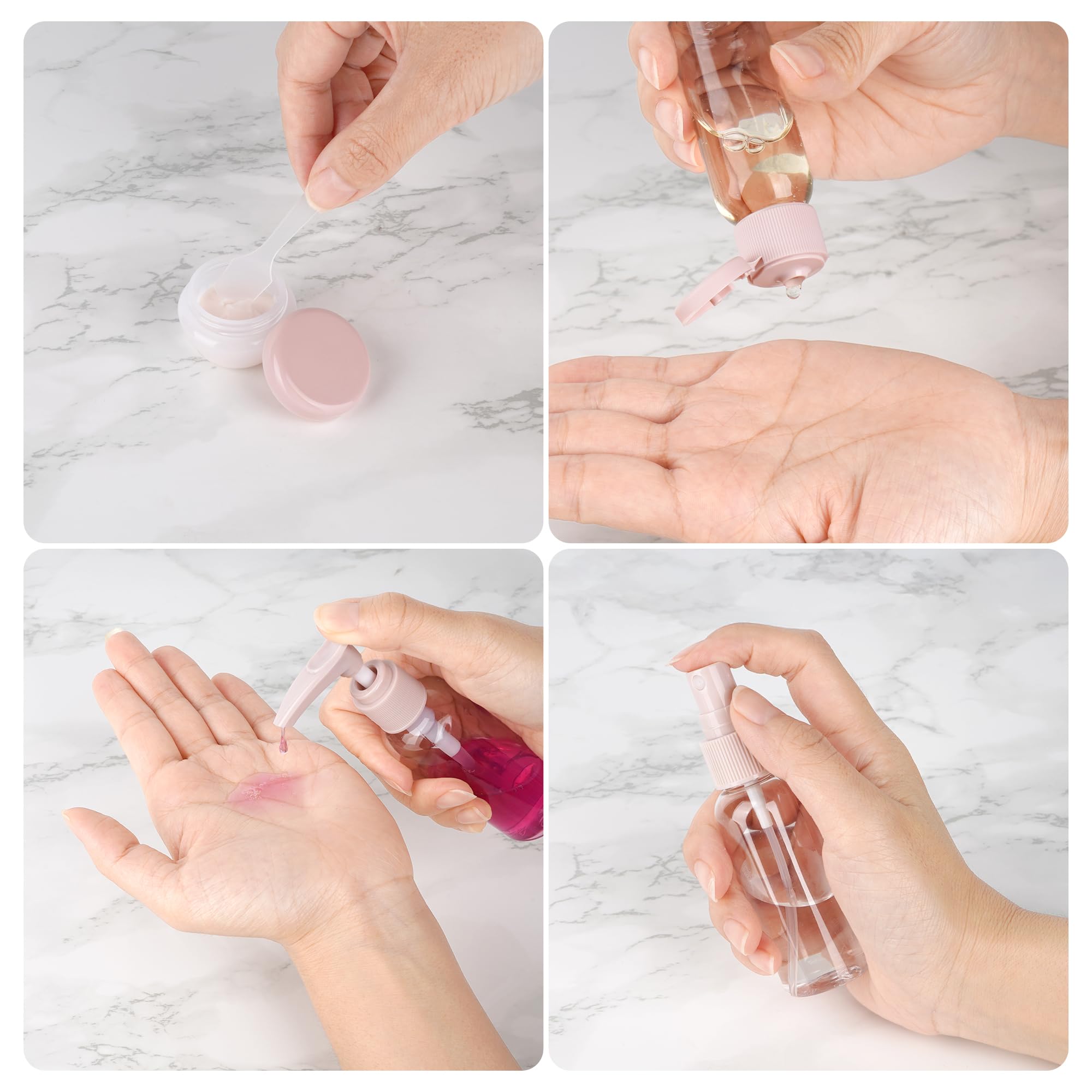 Set di 11 kit viaggio liquidi, contenitori da viaggio per liquidi, flaconi da viaggio 30/50/60/80 ML, piccole lattine di crema, flacone spray trasparente, erogatore di pompa shampoo, set regalo donna
