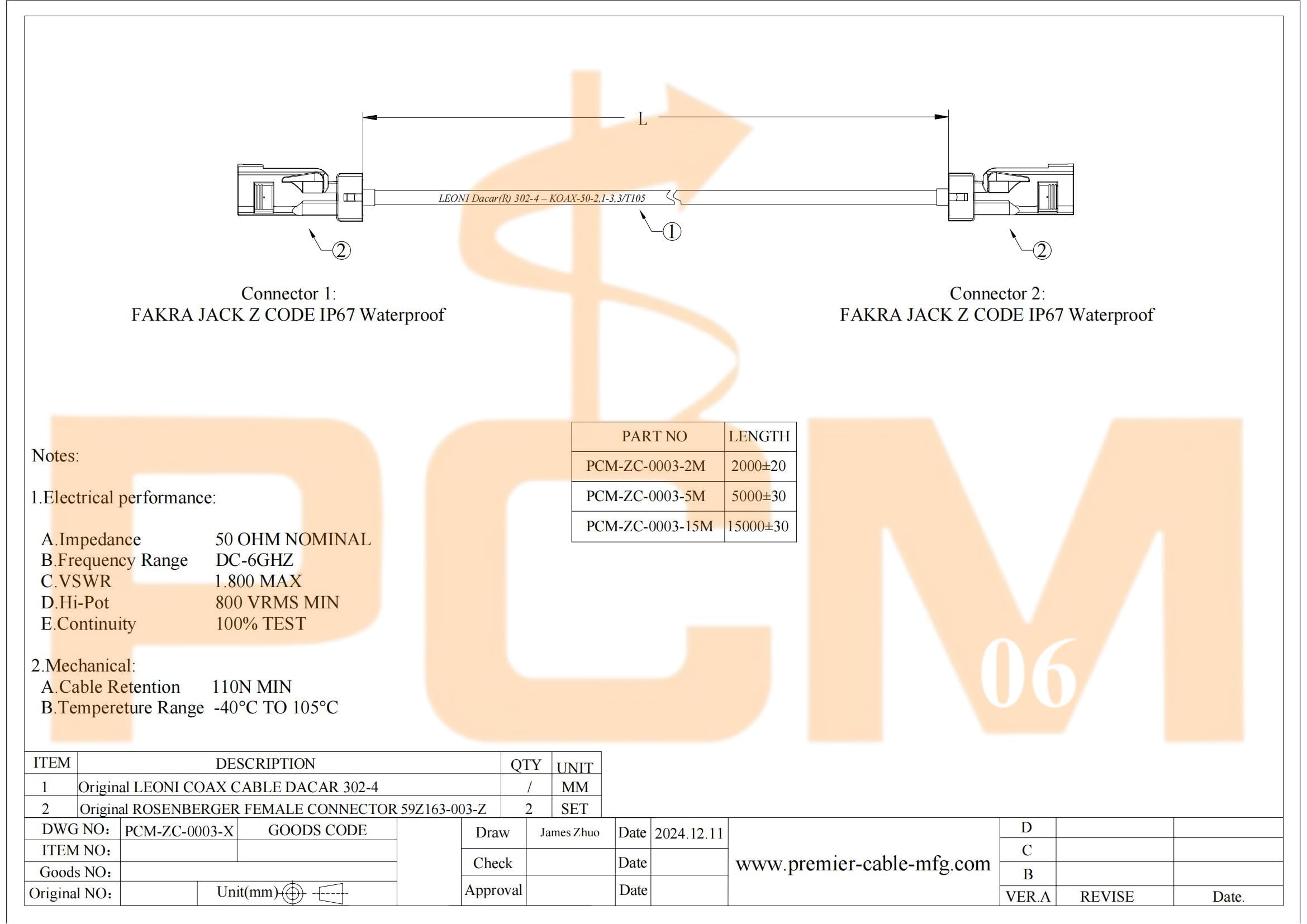Fakra Antenne Original Rosenberger 59Z163-003-Z IP67 Wasserdicht FAKRA Stecker Z Buchse auf Buchse RF Koaxialkabel für Embedded Vision Kameras 50 Ohm, GPS-Navigations-Verlängerungskabel (15 m)