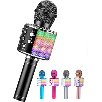 ShinePick Karaoke Microphone, Bluetooth Recording, Wireless Microphone, Noise Cancelling, Echo Function & Accompaniment Function, Wireless Mic, Music Playback, Multi-Color LED Light Included, Home