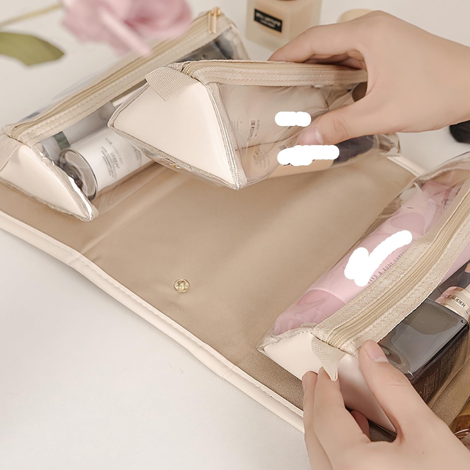 RUVOO Portátil para Viaje Bolsas Bolsa De Maquillaje De Viaje Bolsa De Almacenamiento De Cosméticos Portátil con Compartimentos Y Asa Organizador Maquillaje(White)