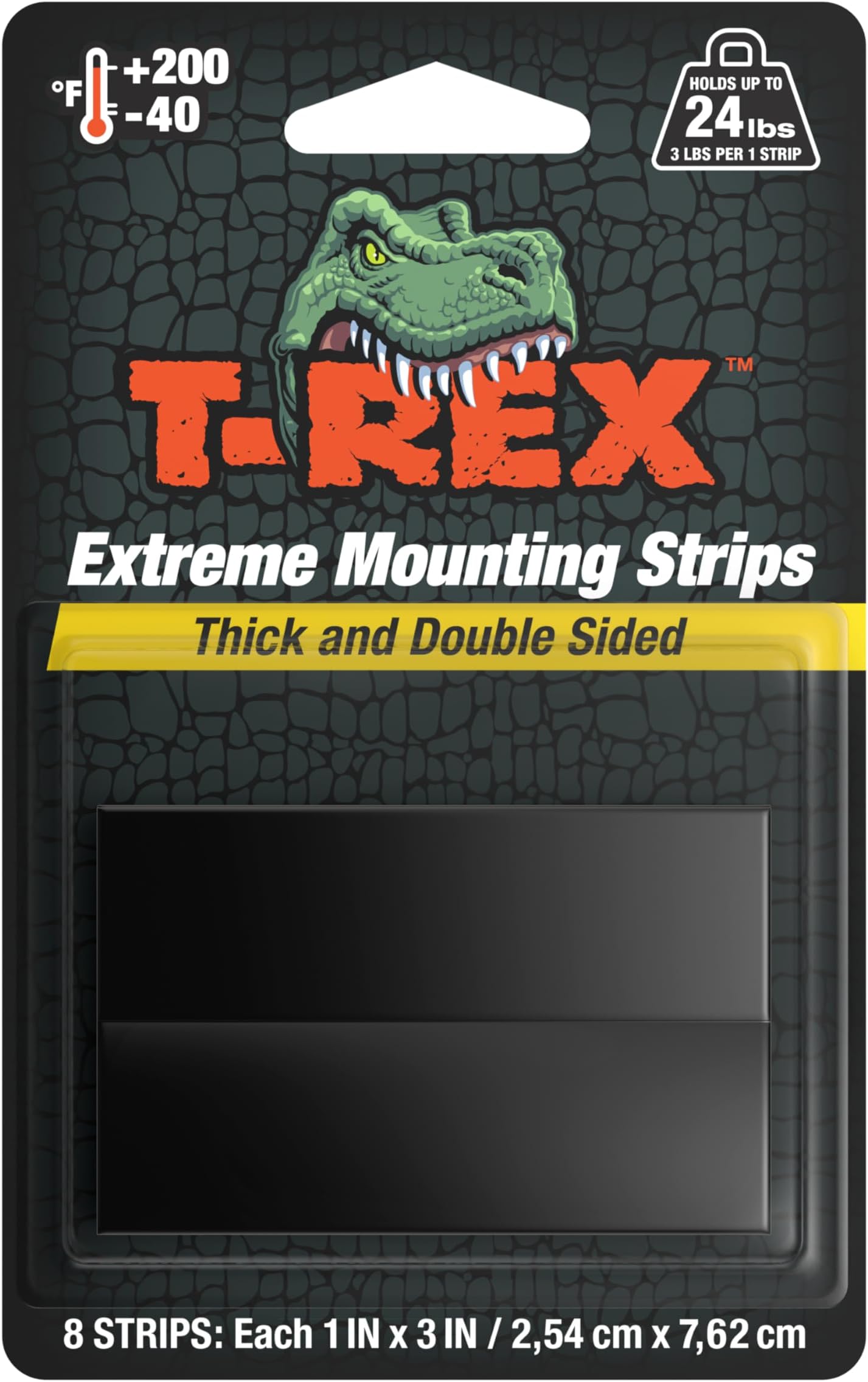Tape Extreme Hold Heavy Duty Double Sided Mounting Strips Holds up to 24lbs, 8 Strips each strip is 2.54cm x 7.62cm, Black