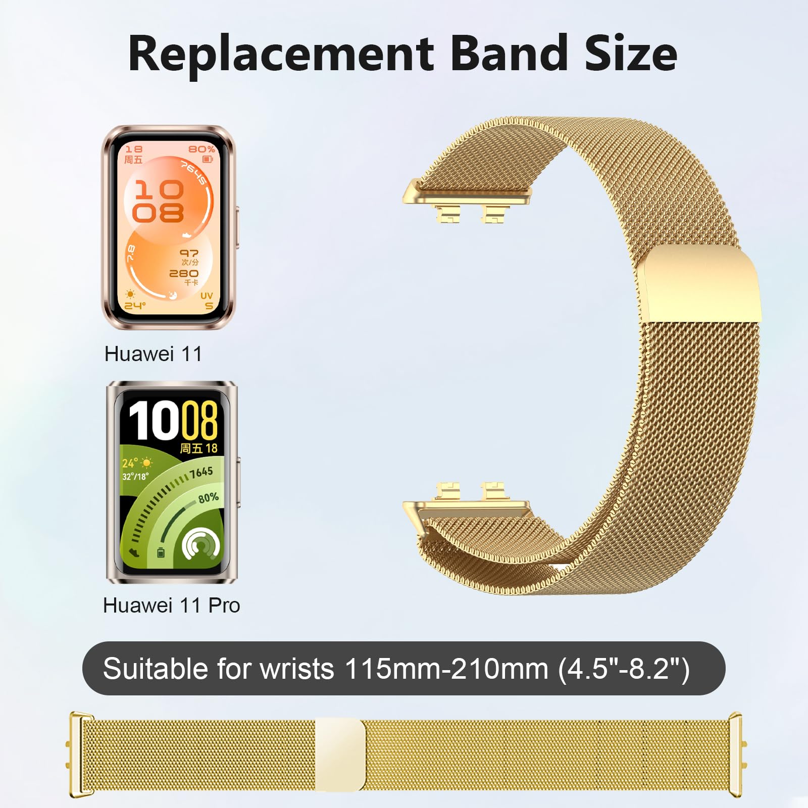 Paski Mesh Stali Szlachetnej Kompatybilny z Huawei Band 11/Band 11 Pro, ZapięCie Magnetyczne/OddychająCy/Odporny ZużYcie, Metalowy Pasek Kobiet Męż Czyzn