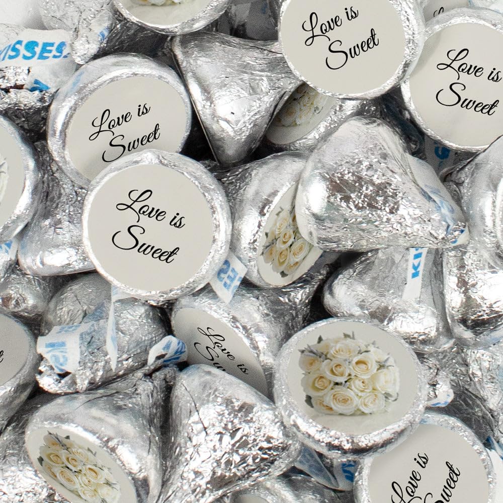 Wedding Favor Personalized Hershey's Kisses White Roses Bouquet Assembled Kisses (50 Pack)