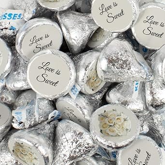 Wedding Favor Personalized Hersheys Kisses White Roses Bouquet Assembled Kisses 50 Pack