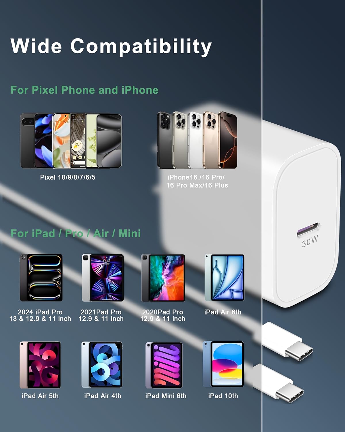 Pixel Fast Charger, 2-Pack 30W USB C Wall Charger Fast Charging Block with 6FT USB-C Cable Cord for Google Pixel 10/10 Pro/10 Pro XL/10 Pro Fold/9/9a/9 Pro XL/8/8a/8 Pro/7/7a/7 Pro/6/5/4/3 XL, Tablet - Image 5