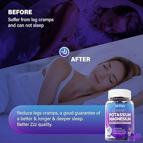 Miniatura 6 de Gomitas de potasio y magnesio para adultos y niños, citrato de potasio sin azúcar, 99 mg con glicinato de magnesio de alta absorción, Ashwagandha,