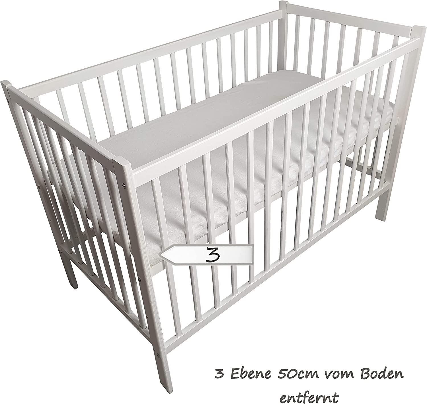 16 Teiliges Babybett Kinderbett und Bettwäsche komplett Set Happy höhenverstellbar für Neugeborene Babys und Kleinkinder aus Massivholz in fantastischen Farben (Rosa Teddybär auf Leiter)