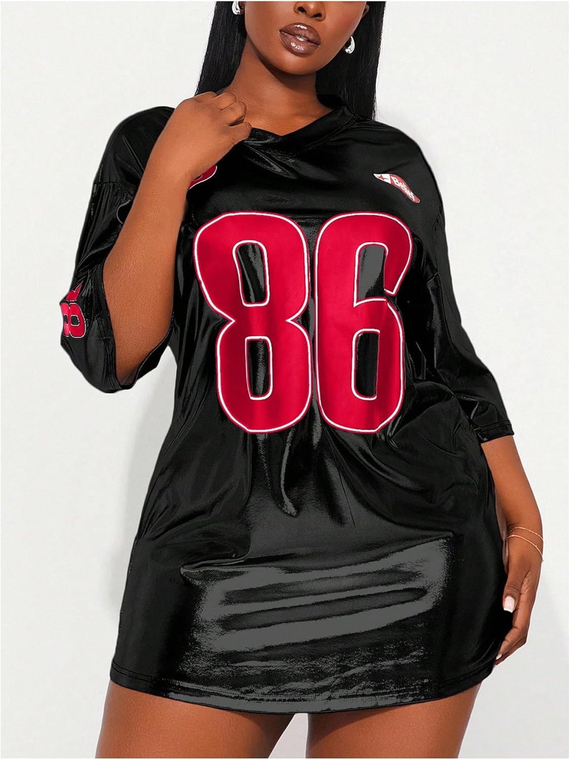 OYOANGLE Women's Jersey Dress Silver T-Shirt Oversized Y2k Number Print Short Sleeve V Neck Tees Party Top Shirt Dresses - Image 3