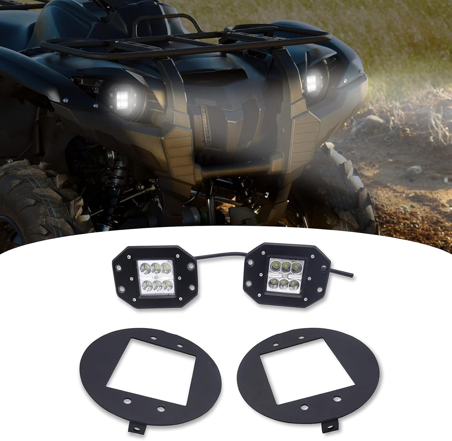 Dasen 2x 24W LED Head Lights pod and Front Headlight Replacement Mount Brackets Compatible with Yamaha Grizzly 550 700