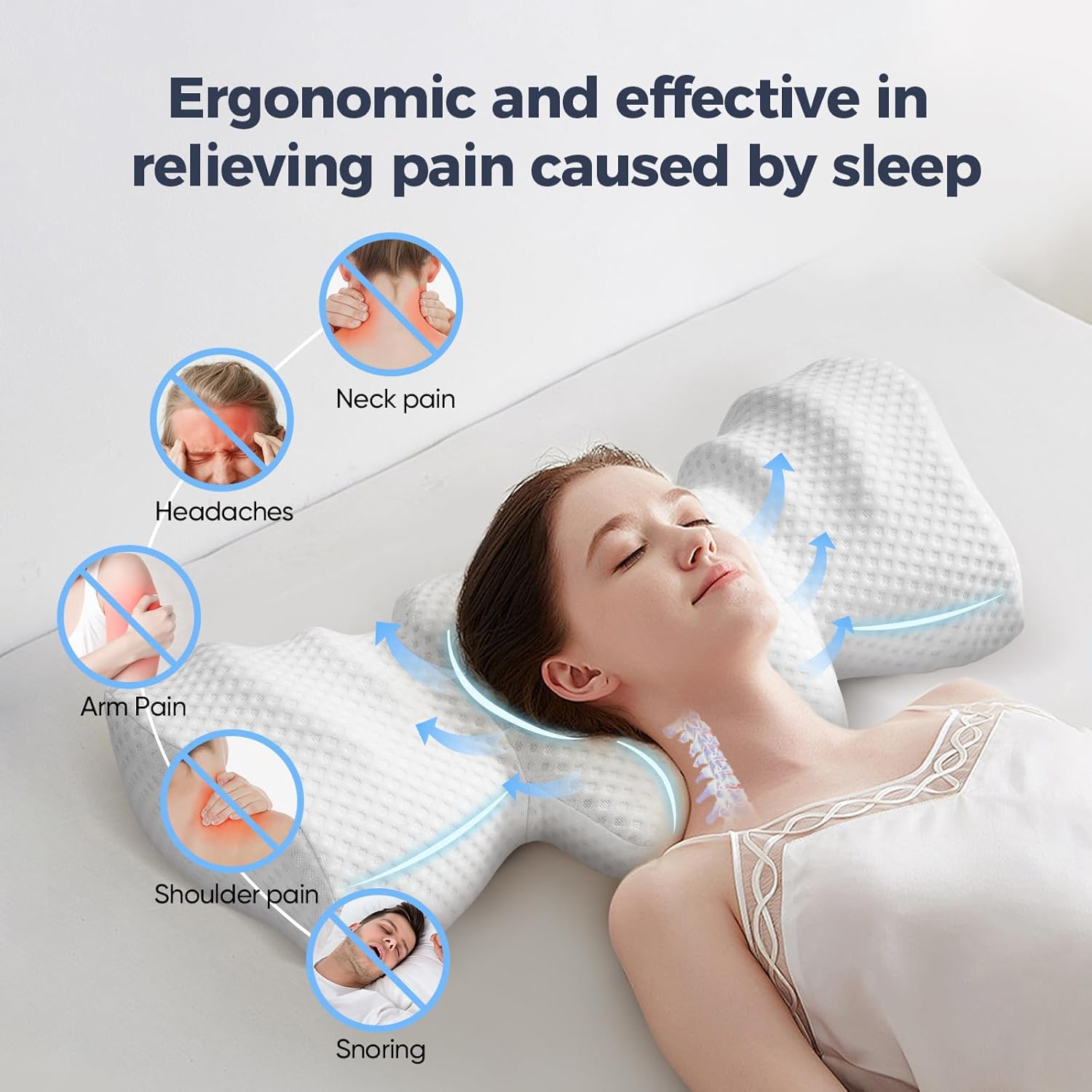 Cervical Pillow for Neck Pain Relief - Memory Foam Ergonomic Sleeping Pillow, Side Sleeping Pillow for Neck Support, Orthopedic Pillow for Side, Tummy and Back Sleepers.