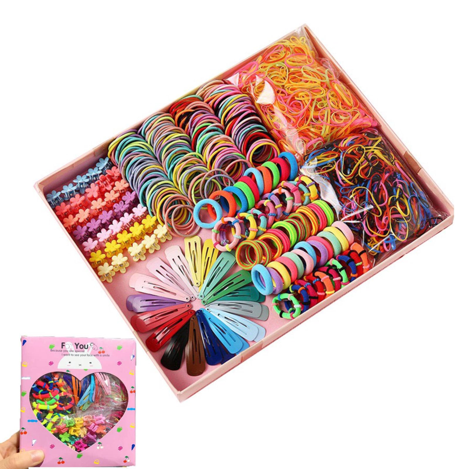 Sumlache 780 pcs Hair Tie Set for Girls, Toddler,Kids Hair Accessories Colorful Ponytail Holders Rubber Bands with Ice Cream Hair Clips