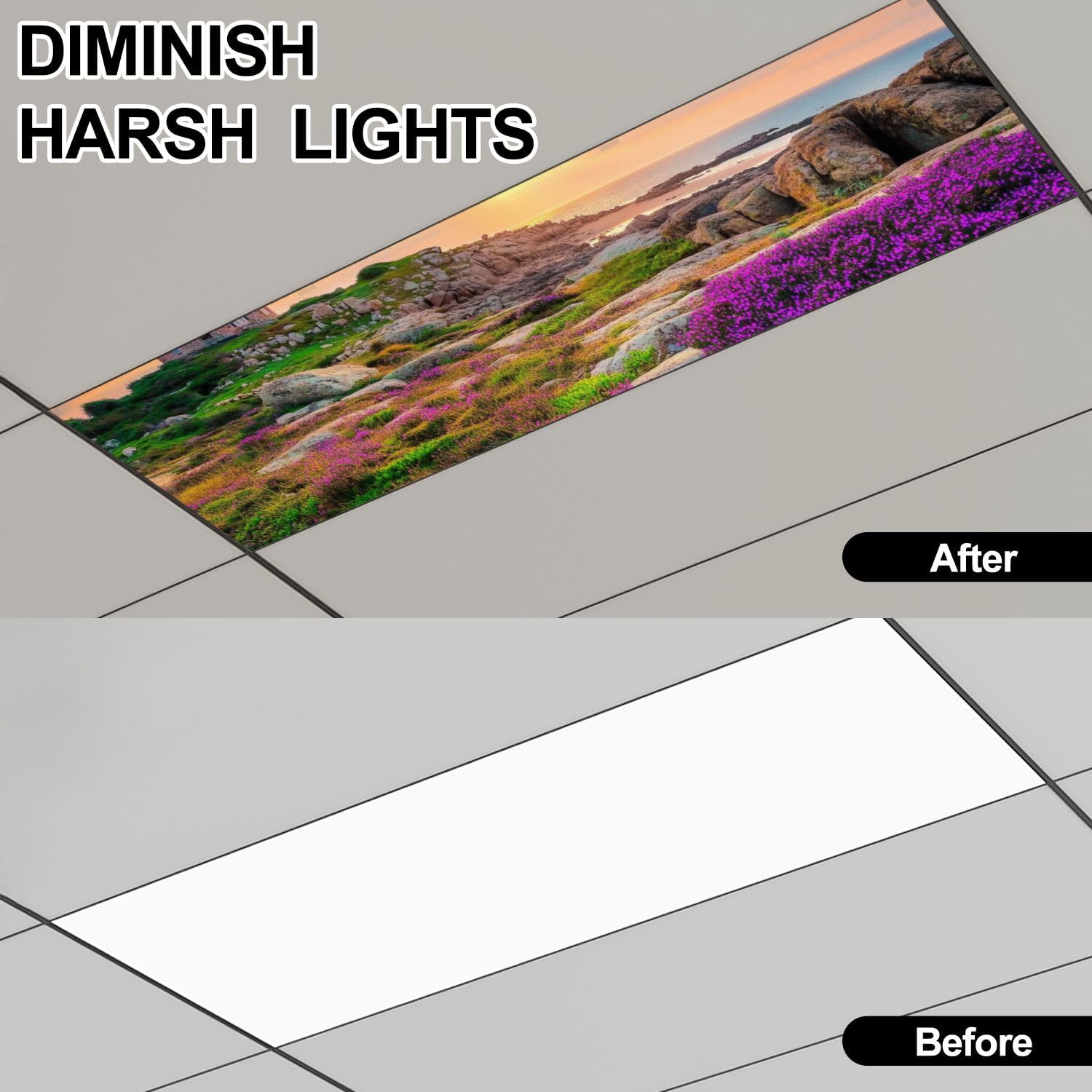 Fluorescent Light Covers for Ceiling Lights Atlantic ocean coast Brittany region Ploumanach France Europe Easy to Install Magnetic Light Filter for Classroom Office Hospitals School Home Decor