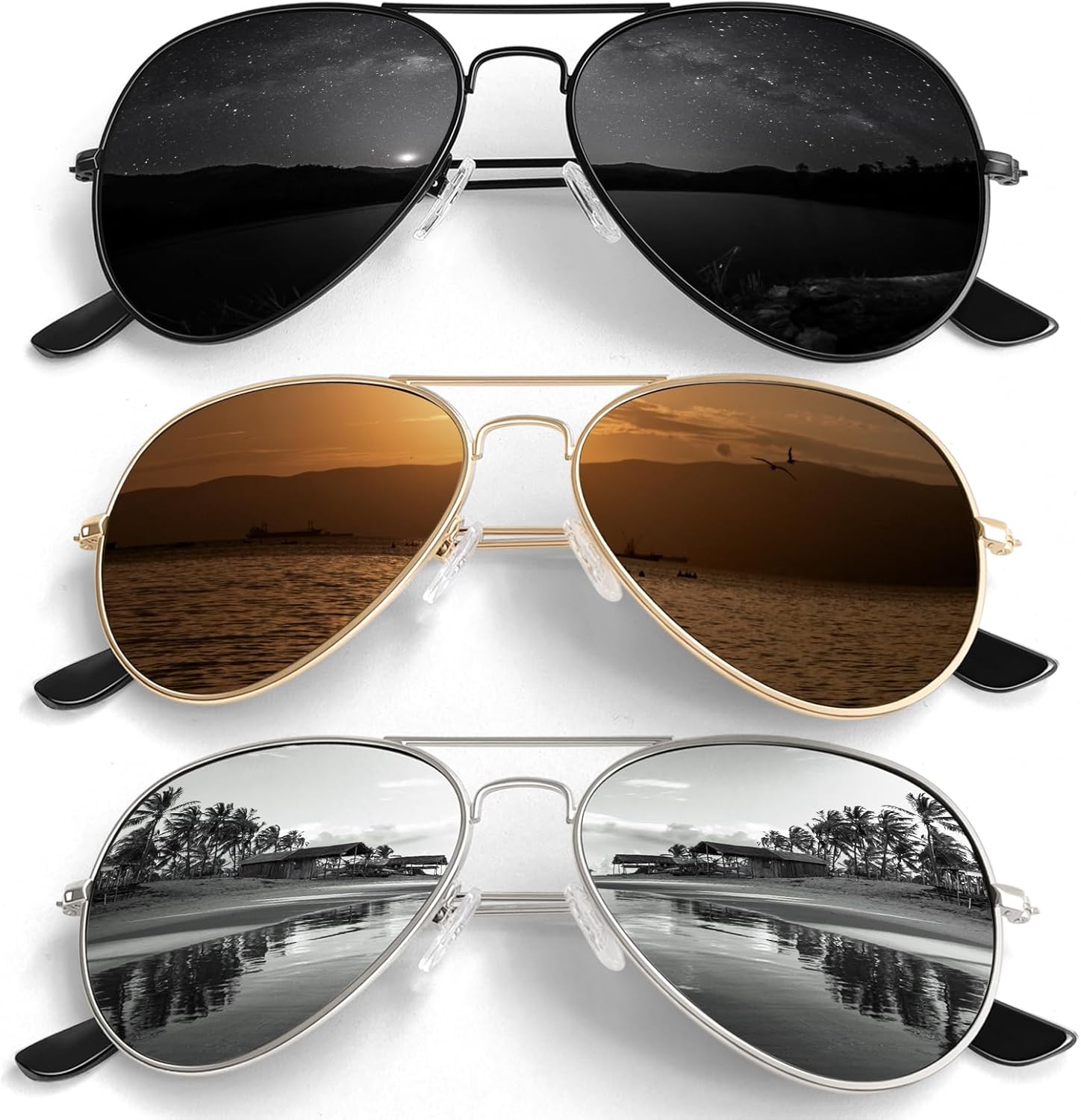 Pilot Sunglasses Men Womens Lightweight Metal Frame Polarized Shades UV400 Protection