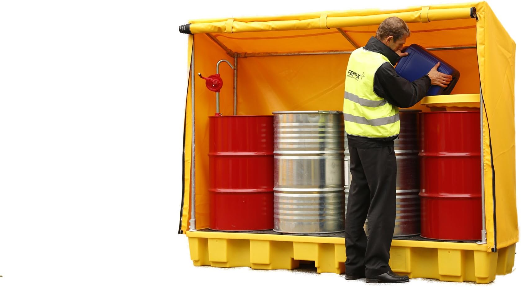 4 Drum In-Line Spill Pallet with Framed Cover - Industrial-Grade Spill Containment for Multiple Drums