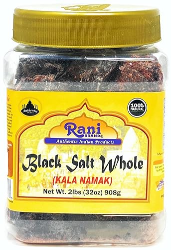 Rani Black Salt Raw Whole (Kala Namak) Mineral 32oz (2 libras) Tarro PET de 32.03 oz Sin refinar, pura y natural Vegano Apto para gluten Sin OGM