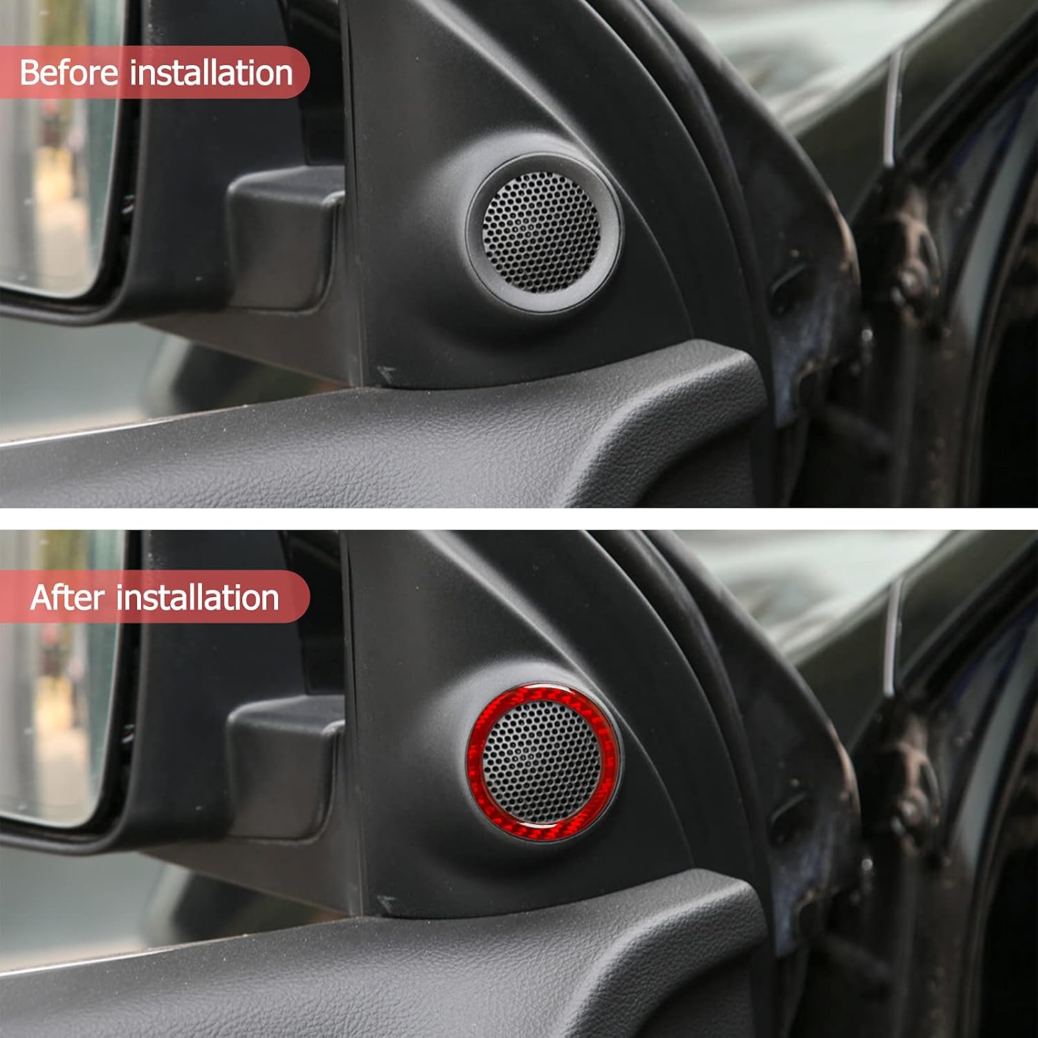 SUNJIKA Compatible with Car Front Horn Speaker Frame Sticker Car Speaker Ring for Jeep Grand Cherokee Carbon Fiber Interior Accessories 2014 2015 2016 2017 2018 2019 2020 2PCS Red