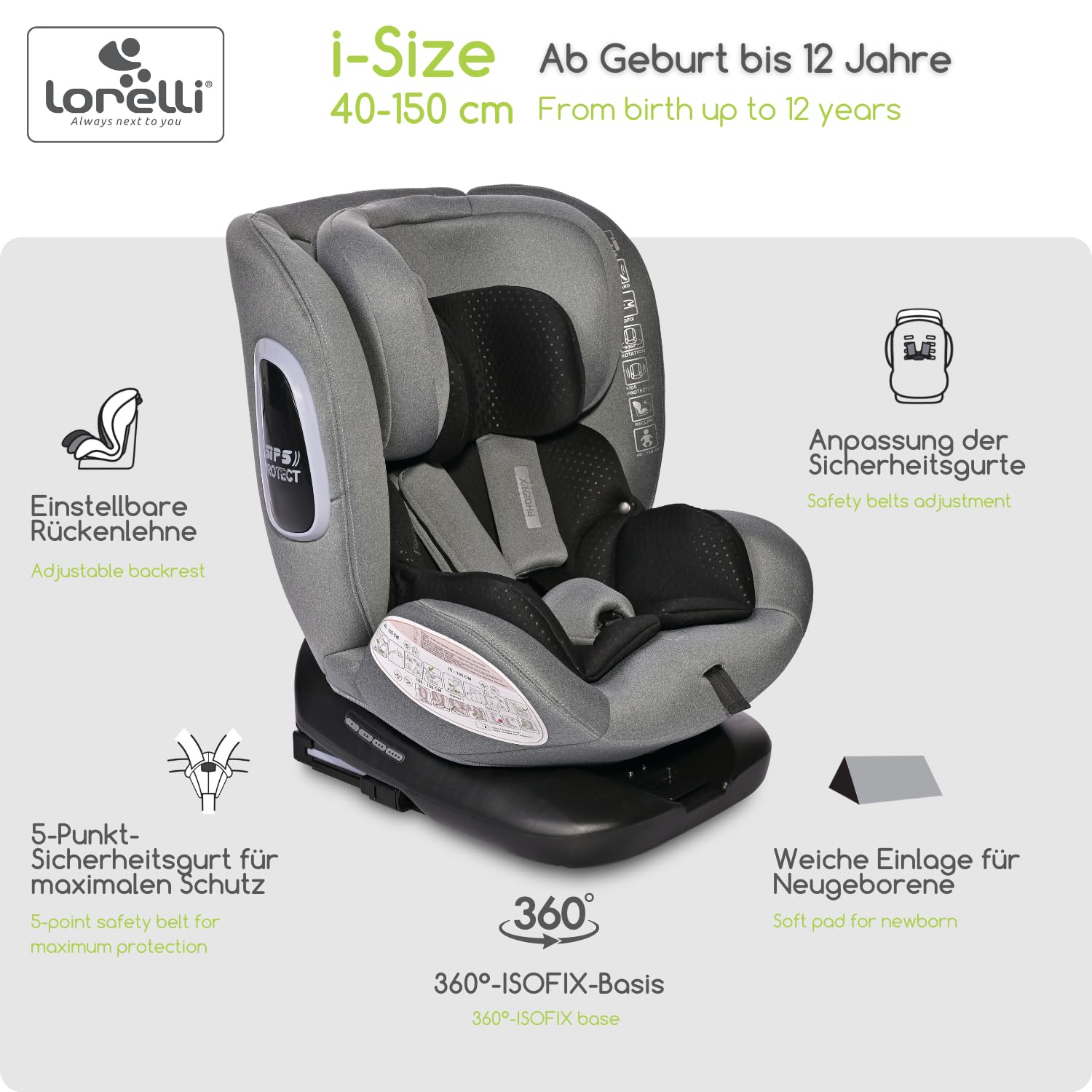 Lorelli Fotelik samochodowy Phoenix i-Size (szary)