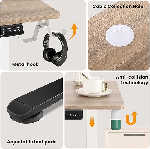 Miniatura 5 de farexon Escritorio de pie en forma de L de 63 x 55 pulgadas, escritorio eléctrico de altura ajustable, escritorio de pie para sentarse en esquina