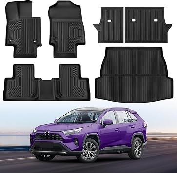 6Pcs Toyota RAV4 Floor Mats 2024 2023-2019 Include Hybrid Prime Full Sets All Weather Floor Mat for Toyota RAV4 Accessories 2024 2023-2019 Rear Back Seat Cover Protector Rear Trunk Frunk