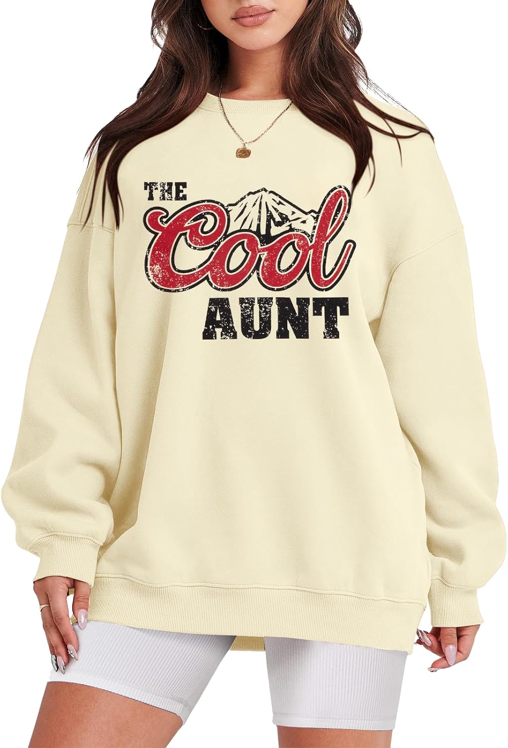 MYHALF Aunt Sweatshirt Cool Auntie Shirt: Women Oversized Auntie Crewneck Sweatshirts Aunt Gift Tops Cute Aunts Club Pullover - Image 2