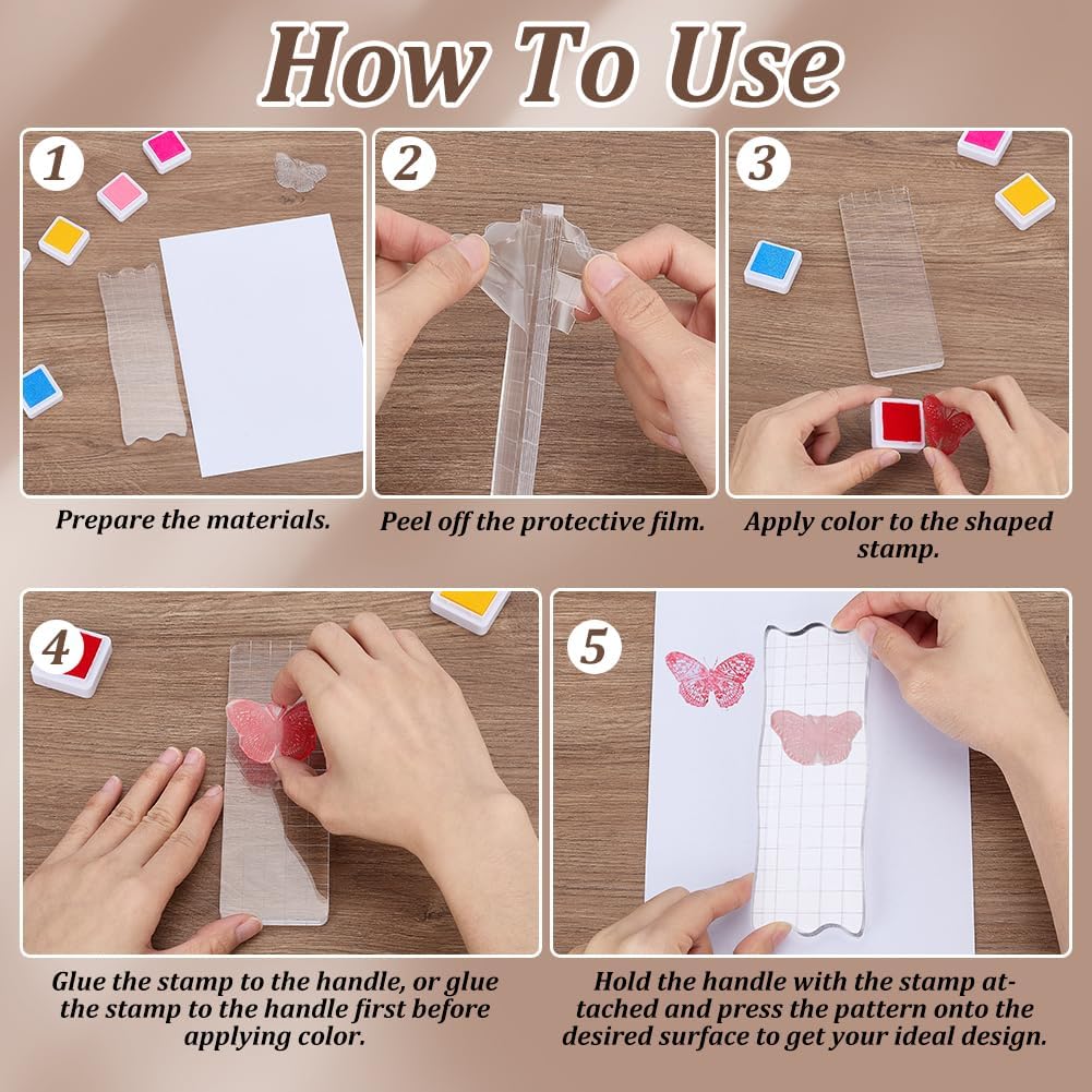 FREEBLOSS 24 Pcs Acrylic Stamp Block 3 Styles Clear Acrylic Stamping Block Tools Set with Grid Square Floral-Circular Irregular Square Blocks for Scrapbooking Crafts Card Making, 5-15cm