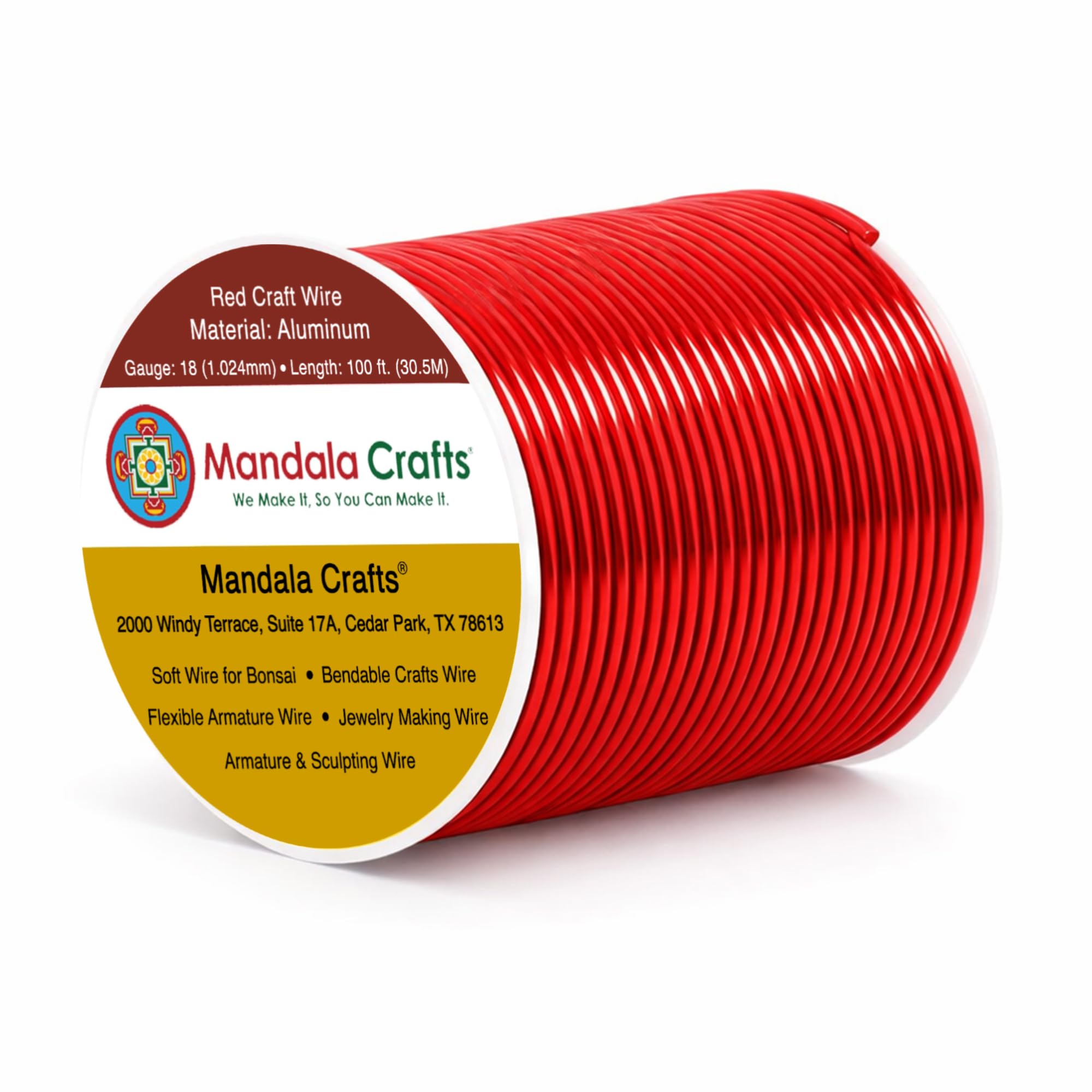 Mandala Crafts 18 Gauge Red Anodized Aluminum Craft Wire, 100 FT