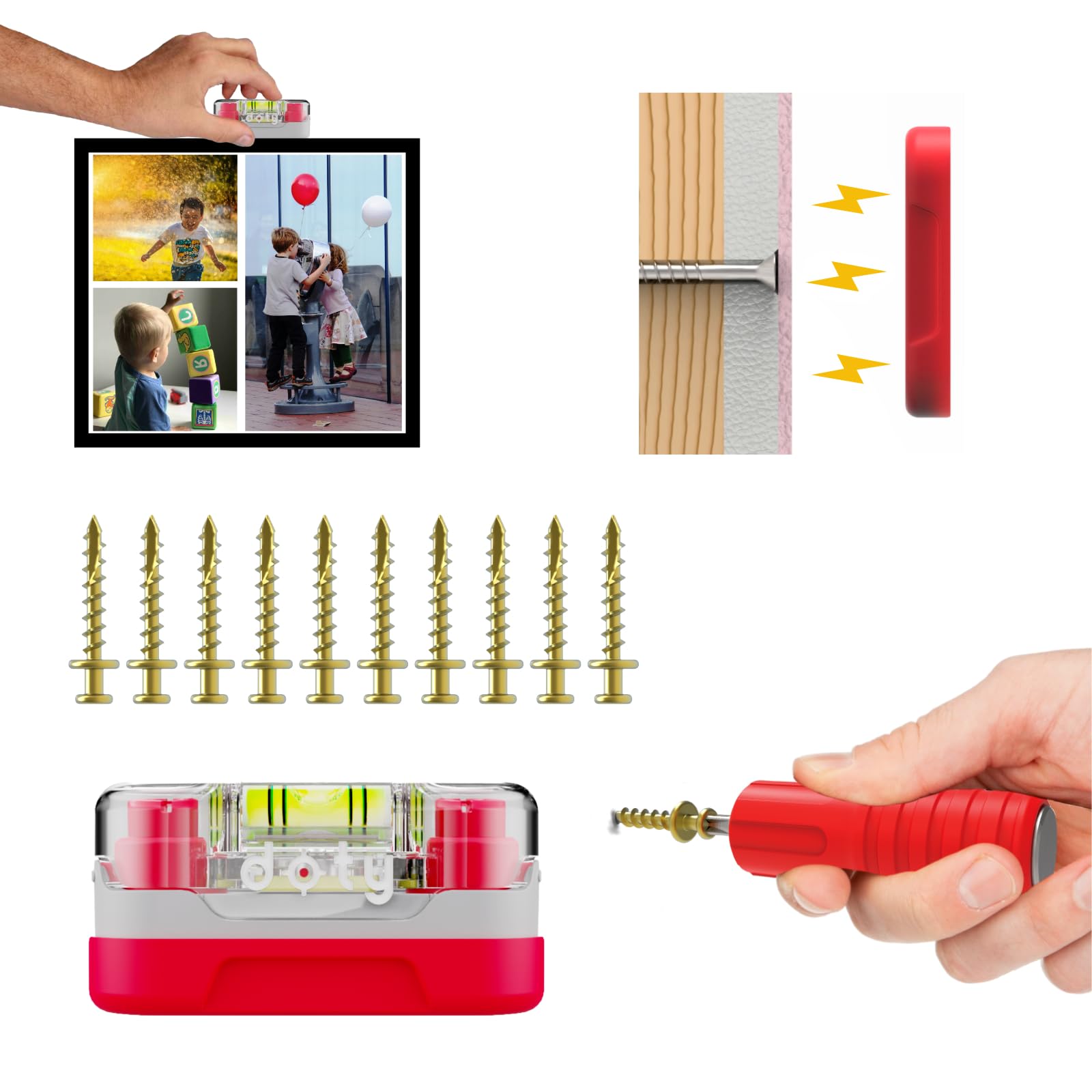 Kit para colgar cuadros en tu salón sin errores de medición y con mini martillo