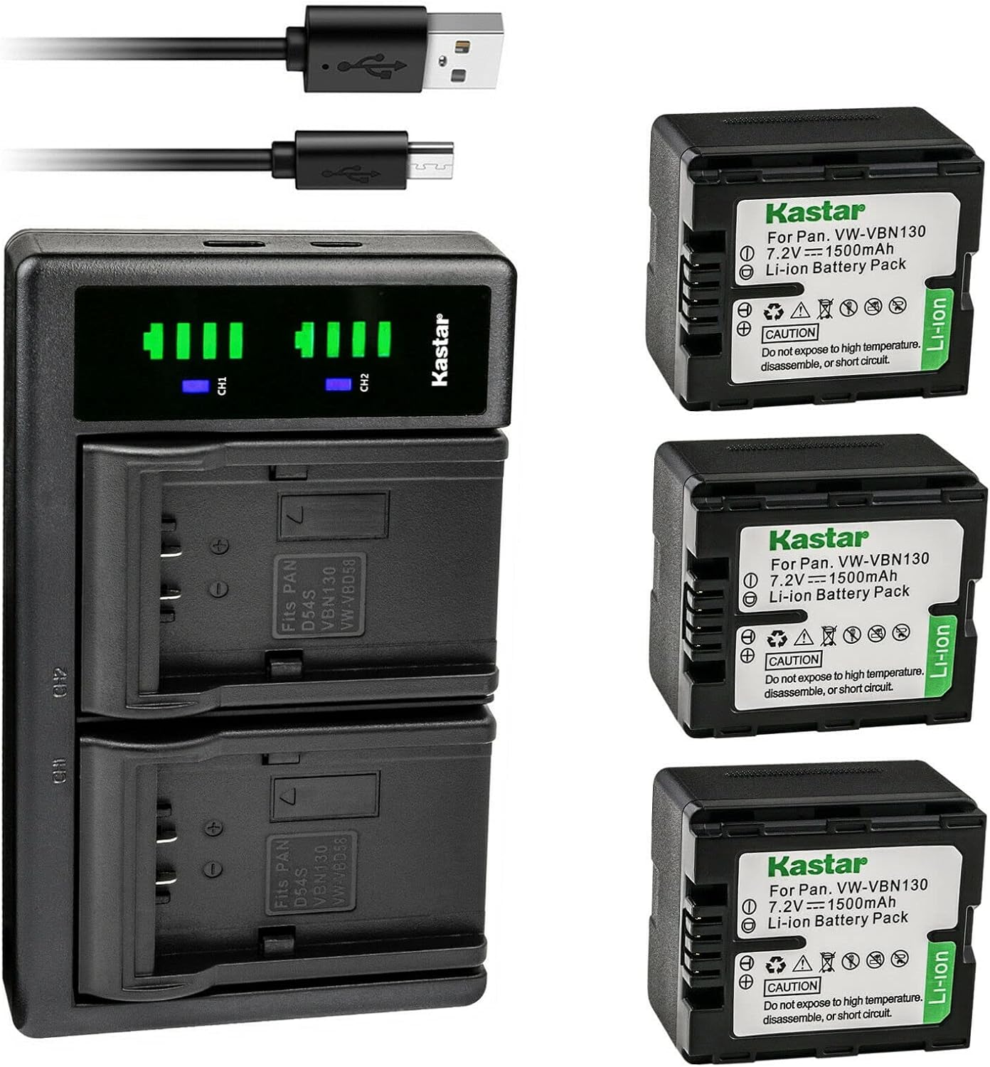 Kastar 2-Pack VW-VBN130 Battery and LTD2 USB Charger Replacement for Panasonic HC-X910, HC-X920, HC-X920M, HDC-HS900, HDC-HS900GK, HDC-HS900GK-3D, HDC-HS900K, HDC-SD800, HDC-SD800GK, HDC-SD800GK-3D