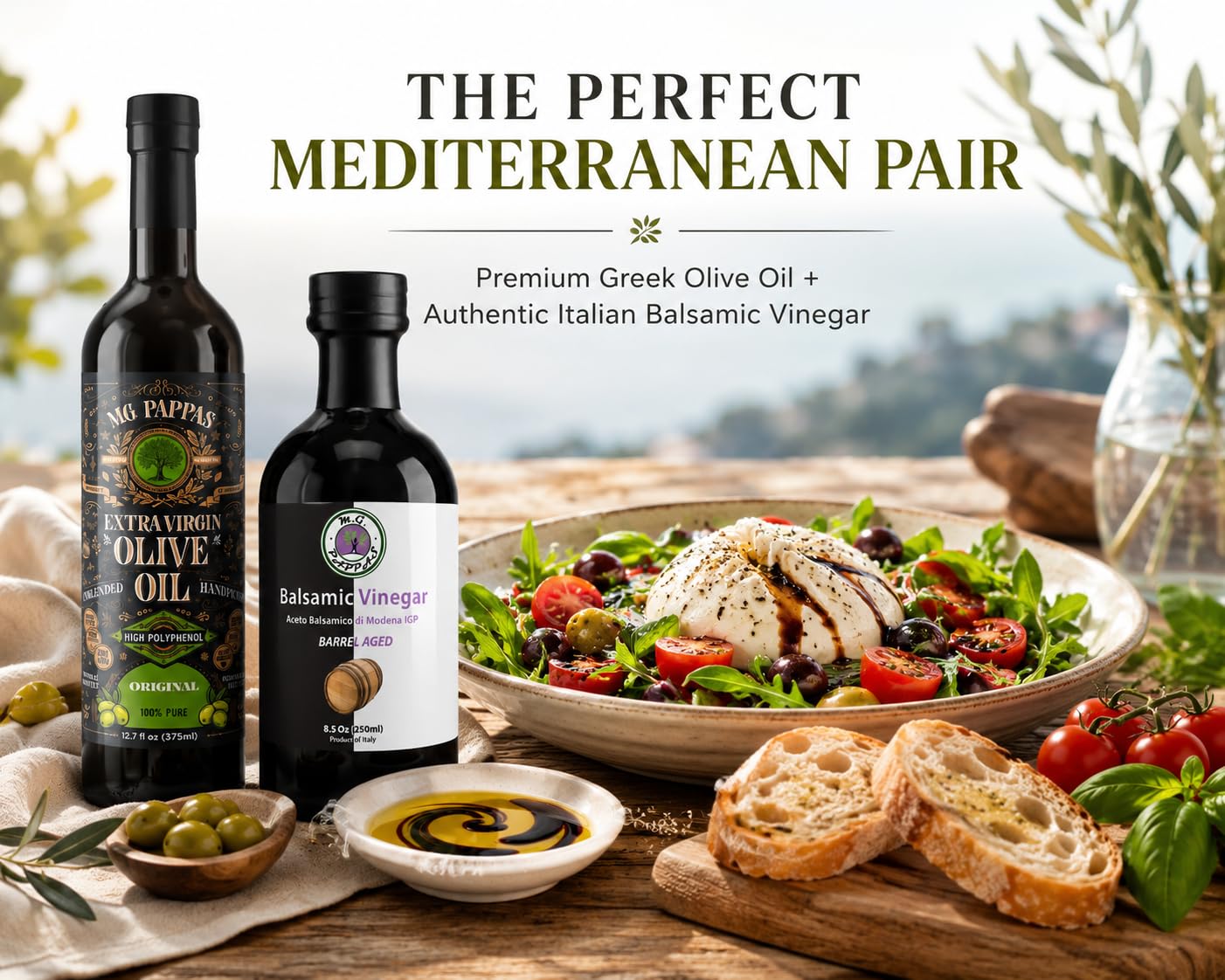M.G. Pappas Greek High Polyphenol Extra Virgin Olive Oil & Italian Balsamic Vinegar Gourmet Gift Set image 2