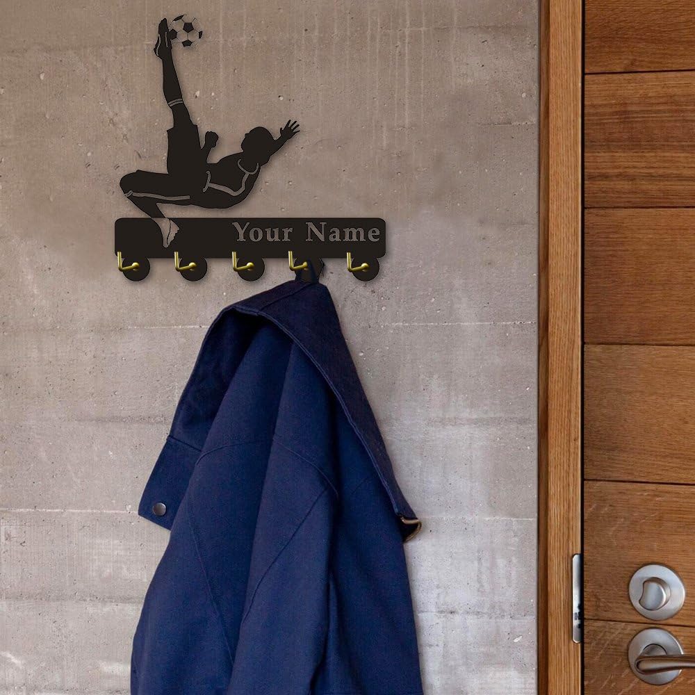 The Geeky Days Football Goalkeeper Customize Name Creative Design Multi-Purpose Coat Clothes Wall Hook Hanger Sport Handbag Towel Bathroom Kitchen Decor Key Holder Soccer Lover Gift