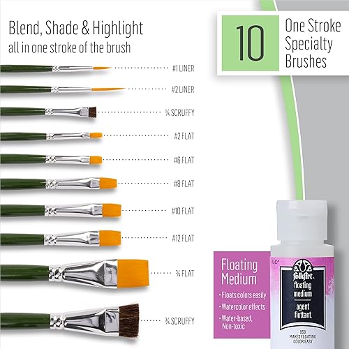 Miniatura 6 de FolkArt Birds & Blossoms - Kit de acrílico de un solo trazo de 2 onzas, juego de 32 piezas que incluye 12 pinturas multisuperficie, 10 pinceles, 6