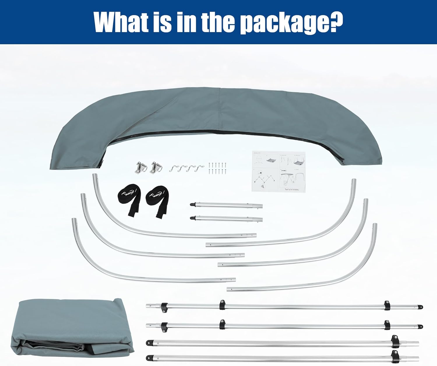 X AUTOHAUX 3 Bow Bimini Top Cover Boat Canopy 600D Canvas Sun Shade Stainless Steel Deck Hinges 4 Straps Installation Includes Mounting Hardware 1" Dia Aluminum Frame Storage Boot Gray